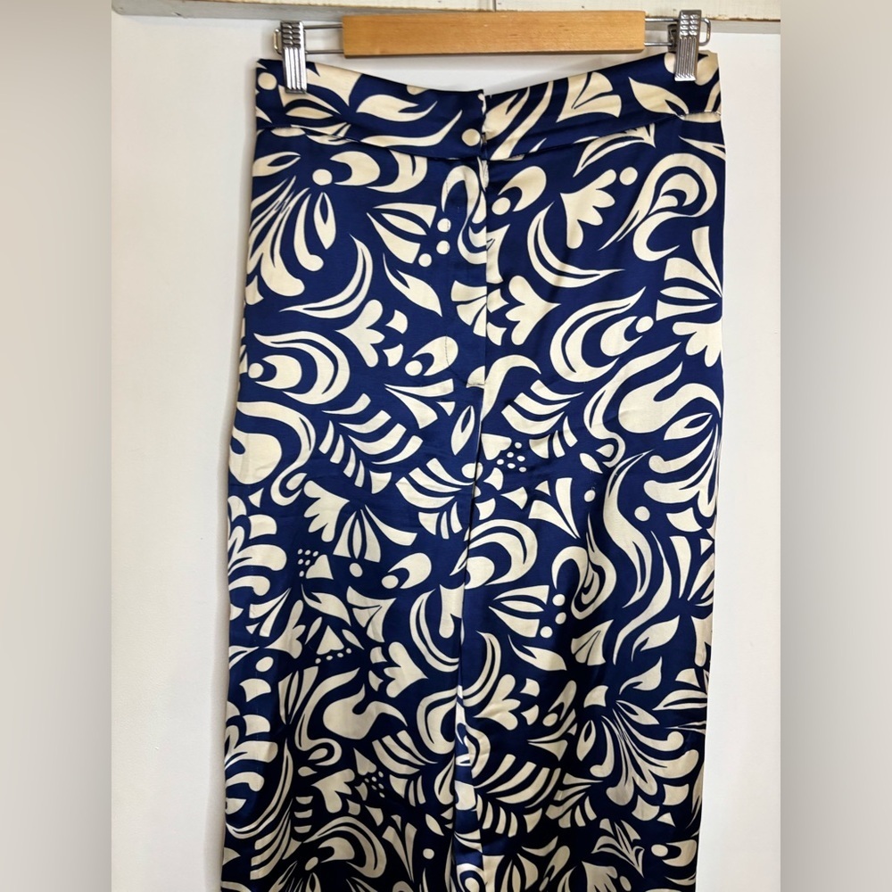 House of Harlow 1960 Blue Cream Patterned Satin Wide Leg Pants - Picture 8 of 10